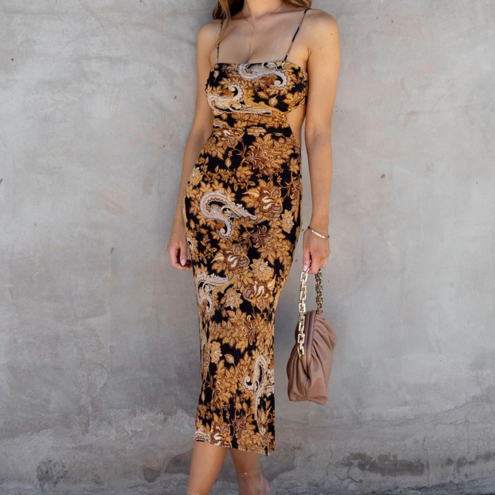 MONTENEGRO PRINTED CUTOUT MIDI DRESS - NEVER WORN